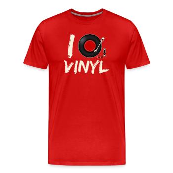 I Love Vinyl Record Player Design - Männer Premium Bio T-Shirt - Rot - Vorne - Damien (186cm)