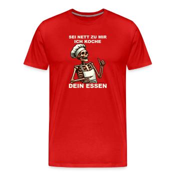 Funny Skeleton Chef Outfit - Be Kind to Me - Men's Premium Organic T-Shirt - red - Front - Damien (186cm)
