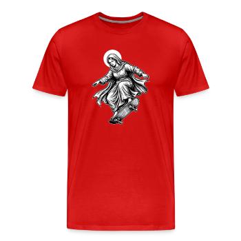 Skate Mary Virgin Kickflip - Mème drôle de skateboard - T-shirt bio Premium Homme - rouge - Devant - Damien (186cm)