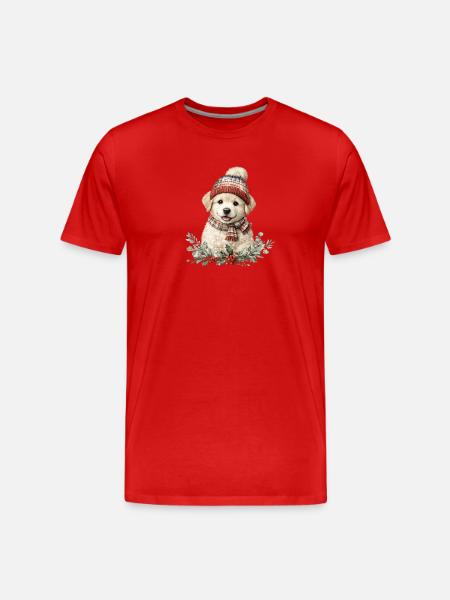 Winter Paw Dog with Hat - Men's Premium Organic T-Shirt - red