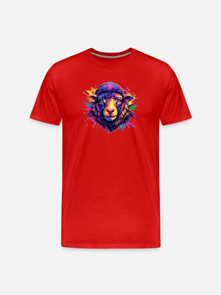 Neon Sheep Head Art - Men's Premium Organic T-Shirt - red