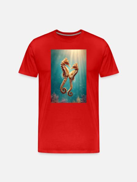 Twin Seahorses Sunlit Undersea - Men's Premium Organic T-Shirt - red