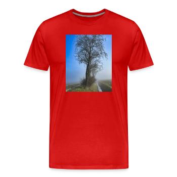 Arbre solitaire dans la brume du matin - T-shirt bio Premium Homme - rouge - Devant - Damien (186cm)