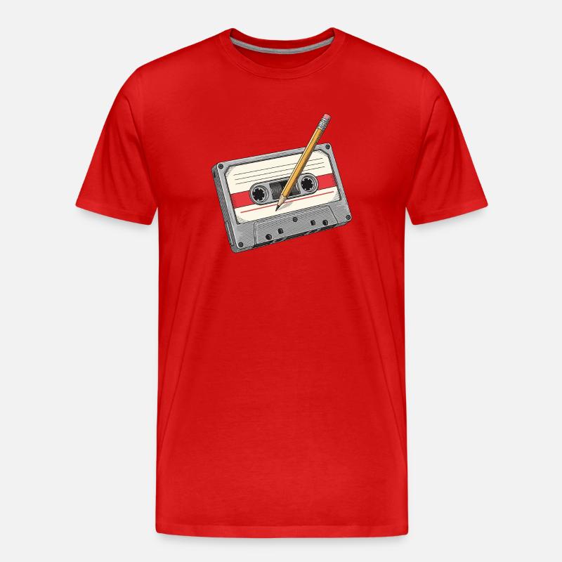 Analogkassette mit Bleistift - Männer Premium Bio T-Shirt - Rot