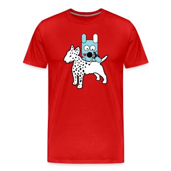 Blauer Bot-Hund mit Spritze - Männer Premium Bio T-Shirt - Rot - Vorne - Damien (186cm)