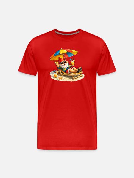 Gartenzwerg im Strandurlaub unter Sonnenschirm - Männer Premium Bio T-Shirt - Rot