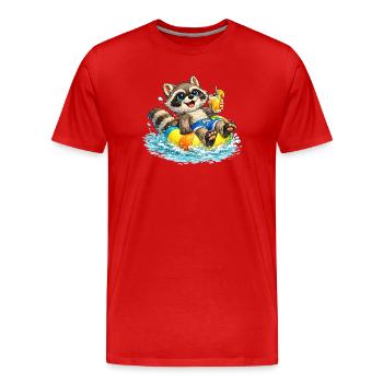 Raccoon in swimming ring with cocktail Description - Men's Premium Organic T-Shirt - red - Front - Damien (186cm)