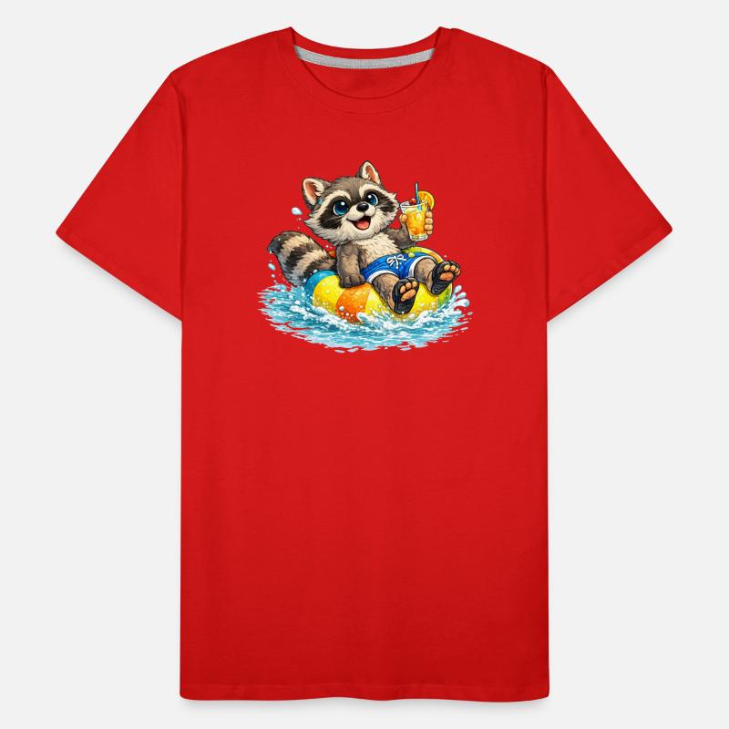 Raton laveur dans un cercle de nage avec cocktail Description T-shirt bio Premium Homme