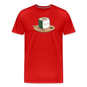 Kawaii Sushi auf Holzplatte mit Stäbchen - Männer Premium Bio T-Shirt - Rot - Vorne - Damien (186cm)