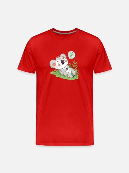 Dreamy Koala on Pastel Lawn - Men's Premium Organic T-Shirt - red