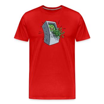 Gieriger Geldautomat Cartoon - Männer Premium Bio T-Shirt - Rot - Vorne - Damien (186cm)