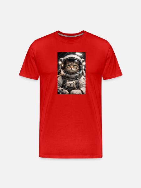 Chat de l’espace en costume d’astronaute - T-shirt bio Premium Homme - rouge