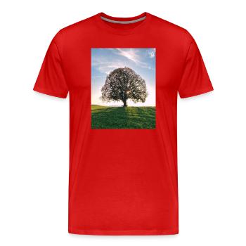 Sun tree on the hill - Men's Premium Organic T-Shirt - red - Front - Damien (186cm)
