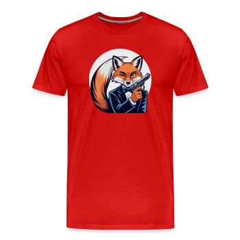 Renard en smoking avec pistolet - T-shirt bio Premium Homme - rouge - Devant - Damien (186cm)
