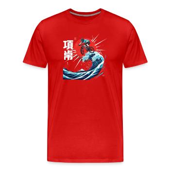 BMX Rider Over Rising Sun Wave - Men's Premium Organic T-Shirt - red - Front - Damien (186cm)