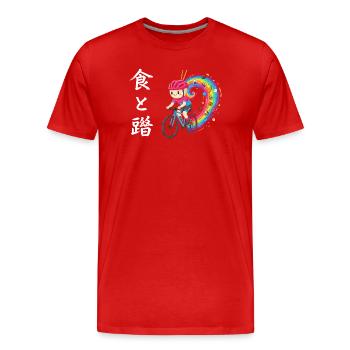 Rainbow Ride: Foodie-Trailradfahrer - Männer Premium Bio T-Shirt - Rot - Vorne - Damien (186cm)