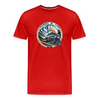 Locomotive à vapeur dans la forêt montagneuse - T-shirt bio Premium Homme - rouge - Devant - Damien (186cm)