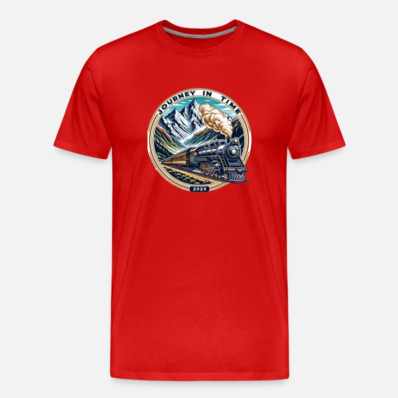 Dampflok im Gebirgswald - Männer Premium Bio T-Shirt - Rot