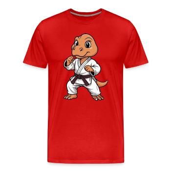 Kampf-Dino im Karate-Gi - Männer Premium Bio T-Shirt - Rot - Vorne - Damien (186cm)