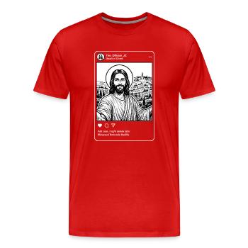 Selfie officiel de JC - Mème drôle sur les réseaux sociaux de Jésus - T-shirt bio Premium Homme - rouge - Devant - Damien (186cm)
