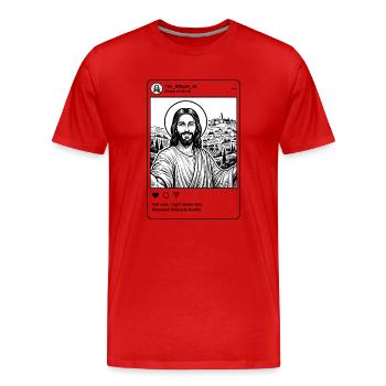 Mème drôle sur les réseaux sociaux de Jésus - Selfie JC - T-shirt bio Premium Homme - rouge - Devant - Damien (186cm)