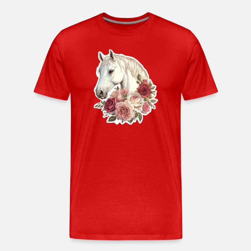 Pferd mit Blumen - Männer Premium Bio T-Shirt - Rot