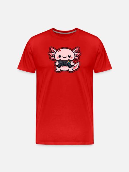 Kawaii axolotl mit Controller - Männer Premium Bio T-Shirt - Rot