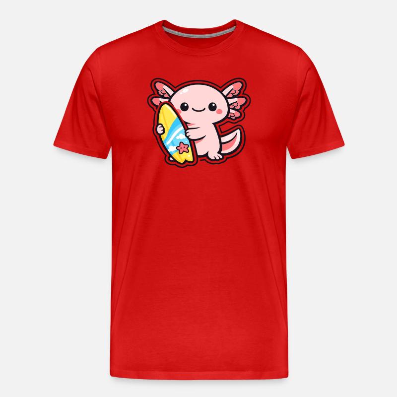 Kawaii Axolotl mit Surfbrett - Männer Premium Bio T-Shirt - Rot
