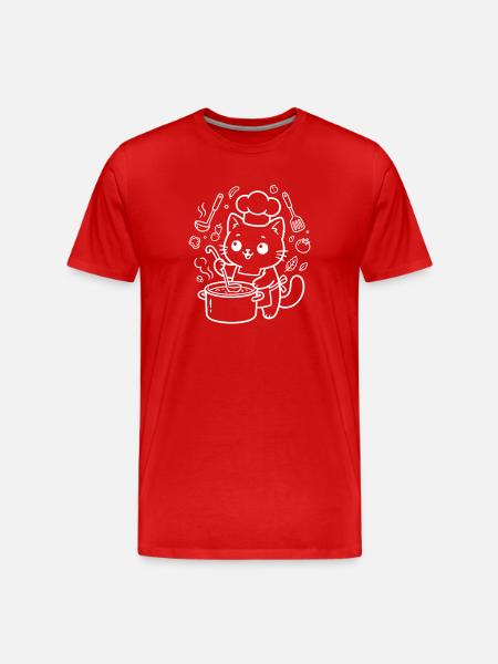 Kawaii Cat Chef Cooking - Men's Premium Organic T-Shirt - red