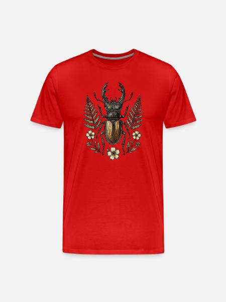 Bronze Insect in Leaf Wreath - Men's Premium Organic T-Shirt - red