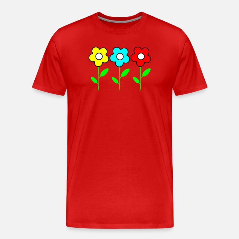 Drei bunte Blumen auf Schwarz - Männer Premium Bio T-Shirt - Rot