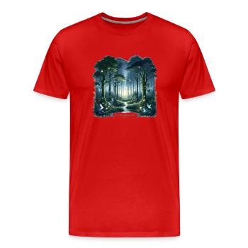 Sentier des Fées Lumineuses de la Forêt Nocturne - T-shirt bio Premium Homme - rouge - Devant - Damien (186cm)