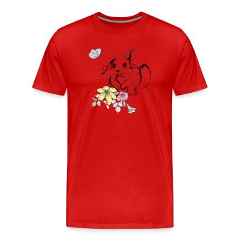 Rabbit in a flower meadow - Men's Premium Organic T-Shirt - red - Front - Damien (186cm)