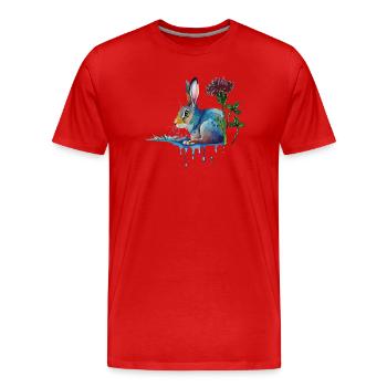 bunter Hase mit Klee - Männer Premium Bio T-Shirt - Rot - Vorne - Damien (186cm)