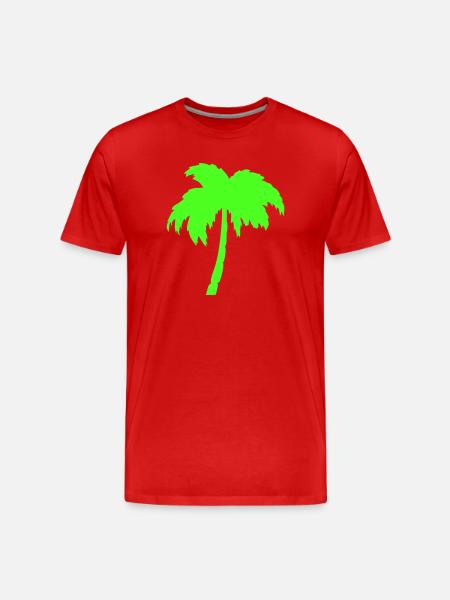 Neon palm tree silhouette on black - Men's Premium Organic T-Shirt - red