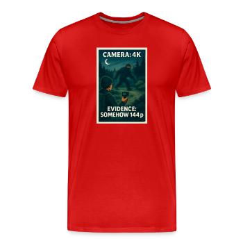 Kamera 4K, Beweis 144p | Bigfoot Meme - Männer Premium Bio T-Shirt - Rot - Vorne - Damien (186cm)