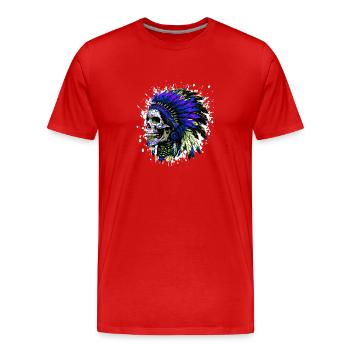 Indian Chief Skull - Men's Premium Organic T-Shirt - red - Front - Damien (186cm)