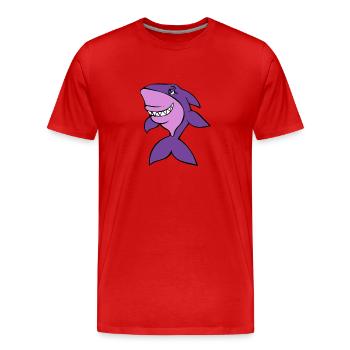 Lila Hai Cartoon-Grinsen - Männer Premium Bio T-Shirt - Rot - Vorne - Damien (186cm)