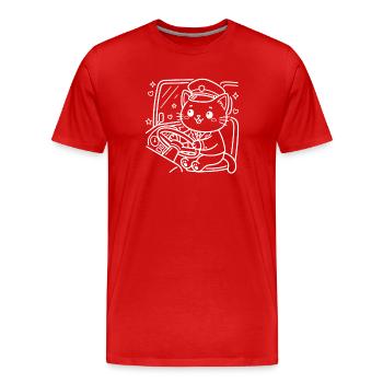 Kawaii Cat Bus Driver - Men's Premium Organic T-Shirt - red - Front - Damien (186cm)