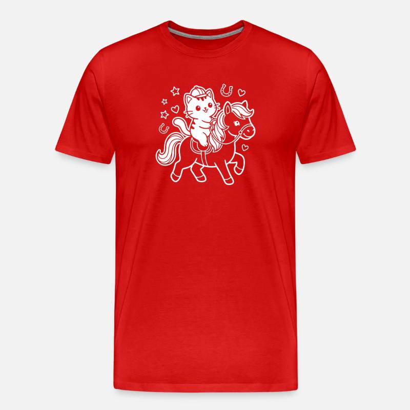 Kawaii Katze auf Pferd - Männer Premium Bio T-Shirt - Rot