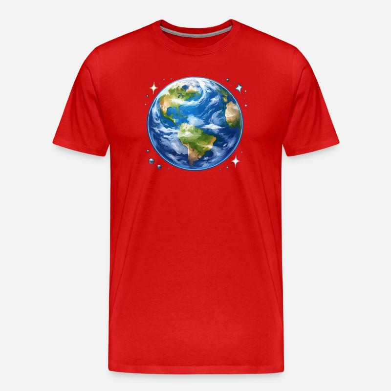 Erde im kosmischen Aquarellstil - Männer Premium Bio T-Shirt - Rot