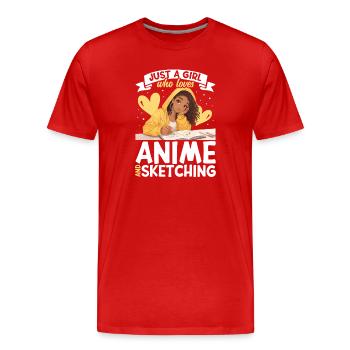 Nur Ein Mädchen, Das Anime Liebt Und Afro Zeichnet - Männer Premium Bio T-Shirt - Rot - Vorne - Damien (186cm)