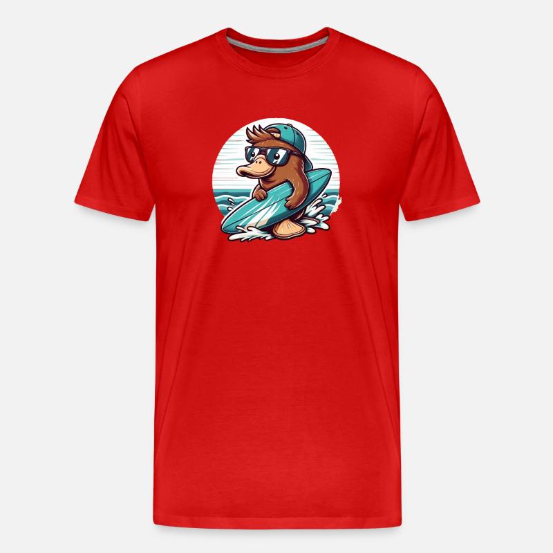 Surfender Biber mit Sonnenbrille - Männer Premium Bio T-Shirt - Rot