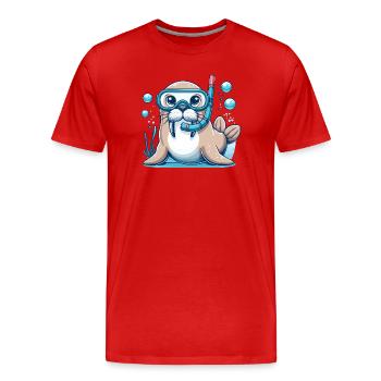 Unterwasser-Siegel mit Taucherbrille - Männer Premium Bio T-Shirt - Rot - Vorne - Damien (186cm)