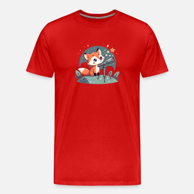 Fuchs am Teleskop unter Sternen - Männer Premium Bio T-Shirt - Rot