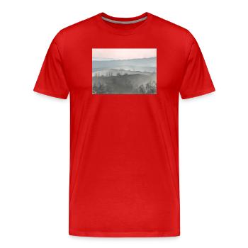 Lever de soleil dans les montagnes de brume - T-shirt bio Premium Homme - rouge - Devant - Damien (186cm)