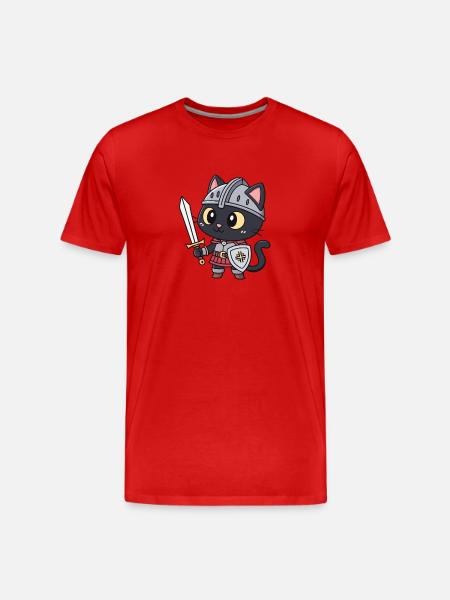 Adorable Armed Knight Cat - Men's Premium Organic T-Shirt - red