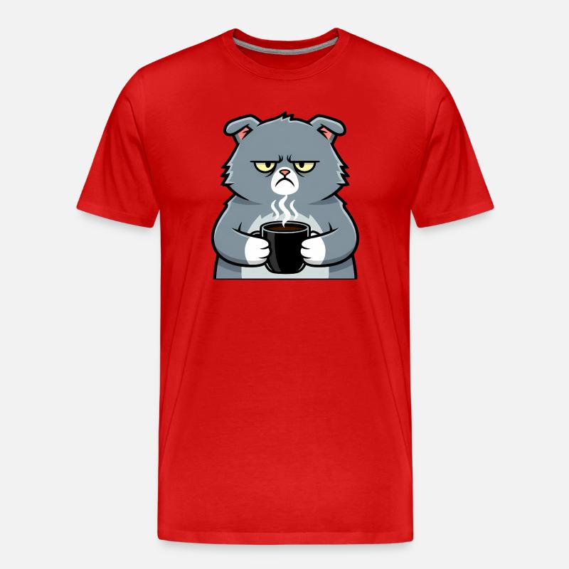 Katze Kaffee Tasse Comic - Männer Premium Bio T-Shirt - Rot