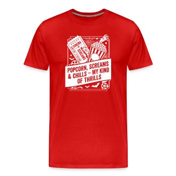 Popcorn Screams My Kind of Thrills - Männer Premium Bio T-Shirt - Rot - Vorne - Damien (186cm)