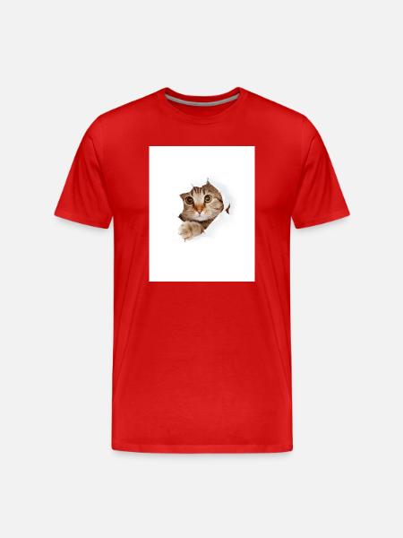 Peekaboo Kitten Through Paper Tear - Men's Premium Organic T-Shirt - red